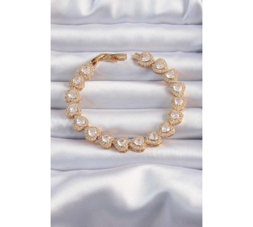 Pirinç Vip Seri Gold Renk Zirkon Taşlı Kalp Model Bileklik