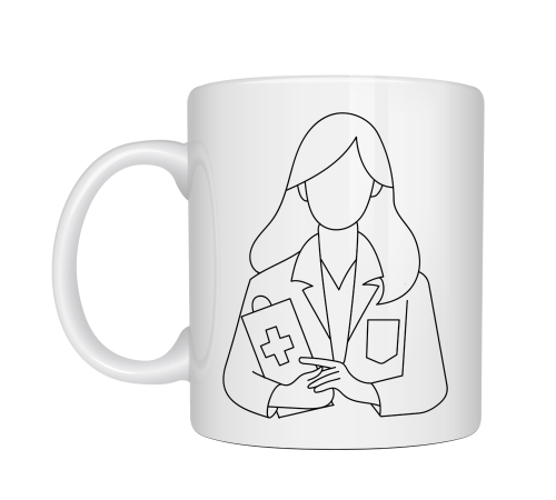 Doktor Temalı Porselen Kupa MODEL 173 – Kadın Doktor Çizimli Kahve Kupası – Sağlık Çalışanı Hediyesi – Doktorlara Özel Tasarım Kupa