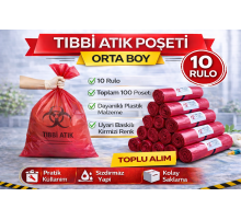 Tıbbi Atık Poşeti Orta Boy 10'lu 10 Rulo Kırmızı Tıbbi Atık Atık Poşeti Seti