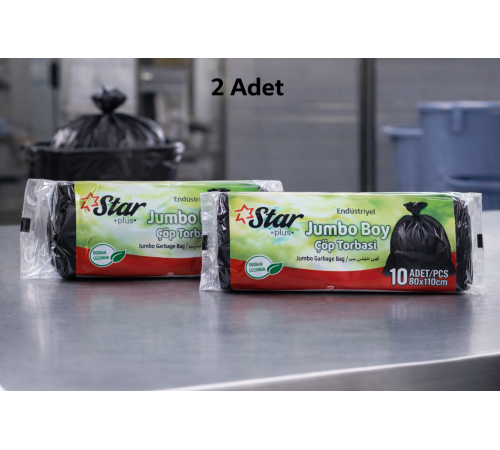 Star Plus Endüstriyel Jumbo Boy Atık Torbası 80x110 cm 10 Adet Dayanıklı Sanayi Tipi Atık Poşeti 2 Adet
