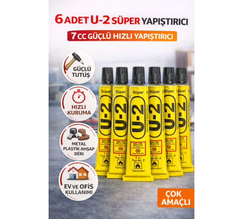 6 Adet U-2 Süper Yapıştırıcı 7 CC Güçlü Hızlı Yapıştırıcı Çok Amaçlı Metal Plastik Ahşap Deri Yapıştırıcı