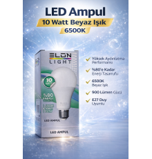 LED Ampul 10 Watt Beyaz Işık 6500K Yüksek Aydınlatma E27 Duy Enerji Tasarruflu