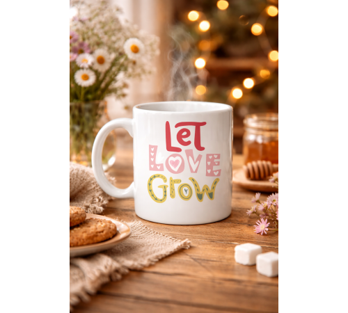 Let Love Grow Tasarımlı Porselen Kupa Model 37 – Sevgi Temalı Özel Hediye Kupası