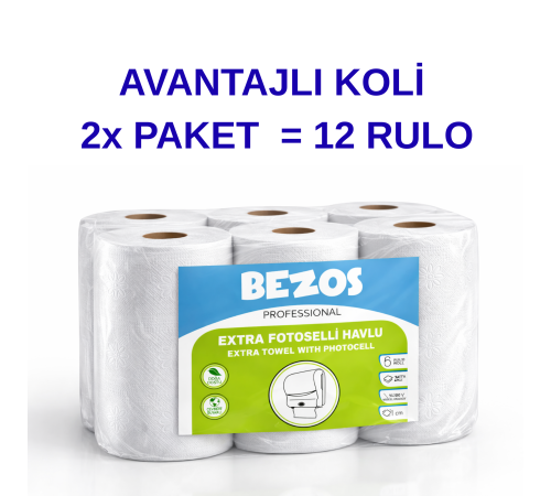 Professional Fotoselli Havlu 12 Rulo – 2 Katlı %100 Selüloz 21 cm Endüstriyel Kağıt Havlu 2X6 Rulo