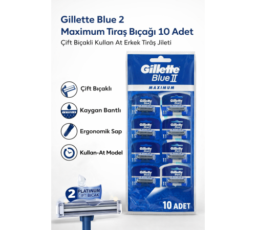 Jilet Blue 2 Maximum Tıraş Bıçağı 10 Adet Çift Bıçaklı Kullan At Erkek Tıraş Jileti