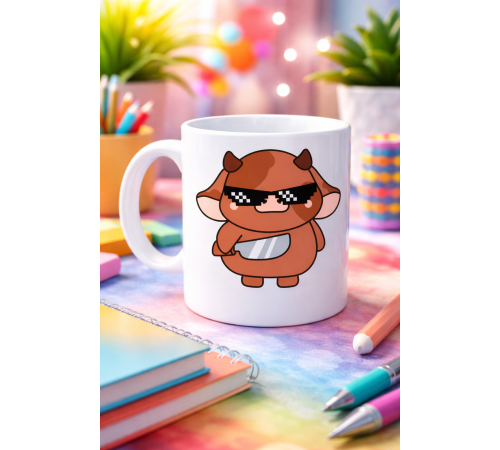 Havalı İnek Figürlü Porselen Kupa MODEL 95 – Eğlenceli Tasarım Ofis & Ev İçin Özel Kupa