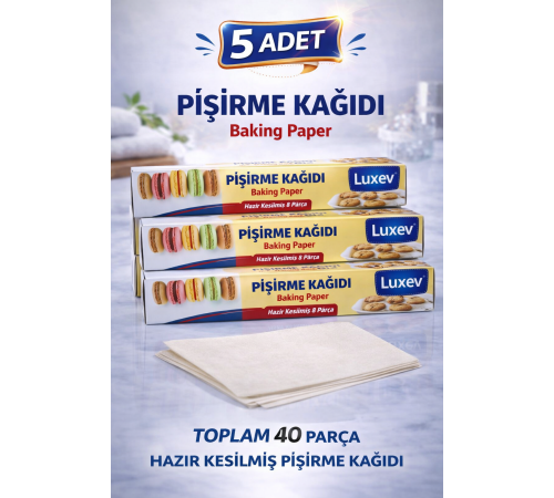 Luxev Pişirme Kağıdı Hazır Kesilmiş 8 Parça Yağlı Kağıt Fırın Kağıdı Baking Paper 5 Adet