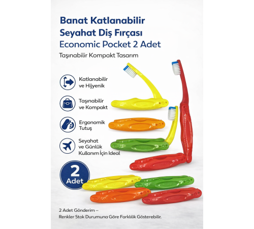 Banat Katlanabilir Seyahat Diş Fırçası Economic Pocket 2 Adet Taşınabilir Kompakt Tasarım
