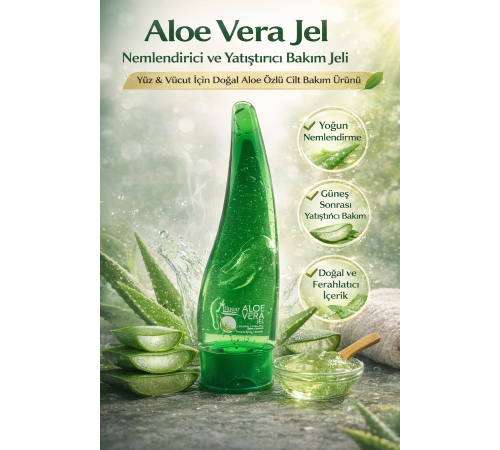 Aloe Vera Jel Nemlendirici ve Yatıştırıcı Bakım Jeli Yüz ve Vücut İçin Doğal Aloe Özlü Cilt Bakım Ürünü