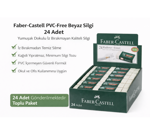 Faber-Castell No24 PVC Free Beyaz Silgi 24 Adet Standlı Kutu İz Bırakmayan Yumuşak Okul Ofis Silgisi
