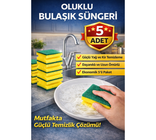 Lusil Oluklu Bulaşık Süngeri 5'li 1 Paket Güçlü Yağ ve Kir Temizleyici Çift Katmanlı Mutfak Süngeri