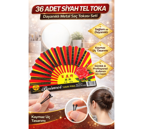 36 Adet Siyah Tel Toka Saç Tokası – Dayanıklı Metal Saç Teli Toka Seti