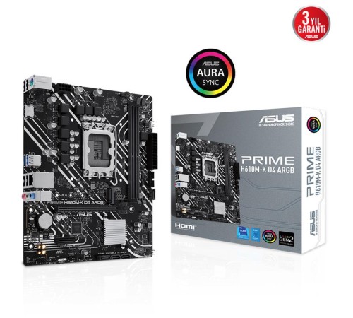 ASUS PRIME H610M-K D4 ARGB DDR4 3200MHZ 1XHDMI 1XM.2 USB 3.2 MATX 1700P (12. / 13. VE 14. NESİL İŞLEMCİ UYUMLU)