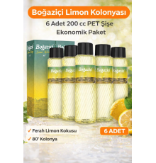 Boğaziçi Limon Kolonyası 200 cc PET Şişe 6 Adet 80° Ferahlatıcı Limon Kokulu Kolonya Ekonomik Paket