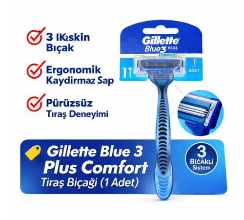 Jilet Blue 3 Plus Comfort Tıraş Bıçağı 1 Adet – 3 Bıçaklı Ergonomik Saplı Erkek Tıraş Bıçağı