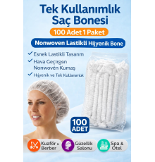 Tek Kullanımlık Saç Bonesi 100’LÜ 1 Paket Nonwoven Lastikli Hijyenik Bone