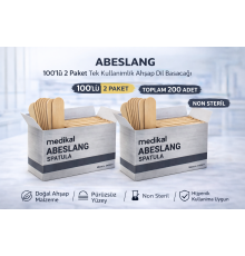 Abeslang 100'lü 2 Paket Tek Kullanımlık Ahşap Dil Basacağı Non Steril Medikal Spatula Toplam 200 Adet