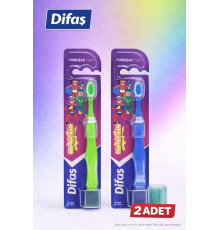 Difaş Kids Çocuk Diş Fırçası 2 Adet Yumuşak Kıllı Koruyucu Kapaklı