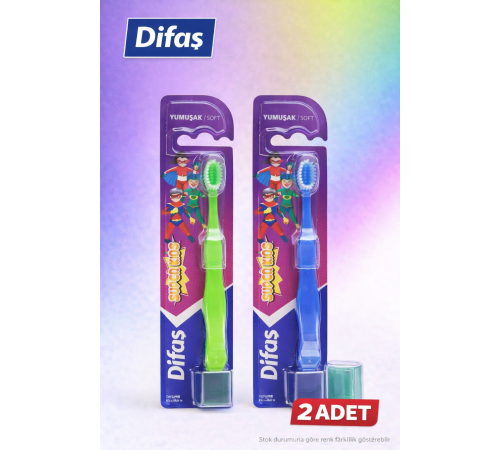 Difaş Kids Çocuk Diş Fırçası 2 Adet Yumuşak Kıllı Koruyucu Kapaklı