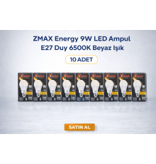 ZMAX Energy 9W LED Ampul E27 Duy 6500K Beyaz Işık 720 Lümen 60W Eşdeğer Enerji Tasarruflu 10 Adet