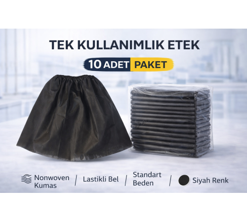 Tek Kullanımlık Etek 10 Adet Nonwoven Kumaş Siyah Lastikli Bel Standart Beden