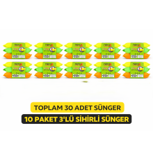 Nerox Magic Sihirli Sünger 3'lü 10 Paket Toplam 30 Adet Çok Amaçlı Temizlik Süngeri Mutfak Bulaşık Banyo Temizlik Süngeri