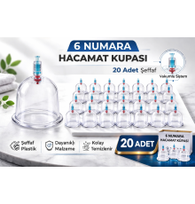 6 Numara Hacamat Kupası 20 Adet Vakumlu Kupa Bardak Dayanıklı Plastik Manuel Hacamat Kabı