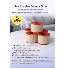 Bez Flaster 5 cm x 5 m Medikal Sabitleme Bandı Hipoalerjenik Yapışkanlı Cerrahi Bez Flaster 5 ADET