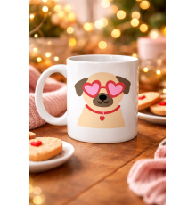 Sevimli Kalpli Gözlüklü Köpek Desenli Porselen Kupa Model 46 – Aşk Dolu Tasarım Hediyelik Kahve Kupası