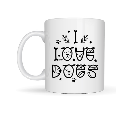 I Love Dogs Tasarımlı Porselen Kupa MODEL 64 – Sevimli Köpek Figürlü, Kahve & Çay Kupası