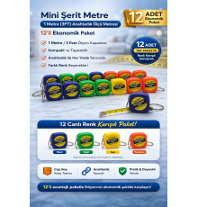Mini Şerit Metre 1 Metre 3FT Anahtarlık Ölçü Metresi Taşınabilir Cep Metre 12 Adet