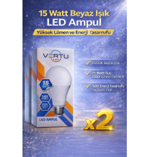 LED Ampul 15 Watt Beyaz Işık 6500K Yüksek Lümen E27 Duy Enerji Tasarruflu 2 Adet