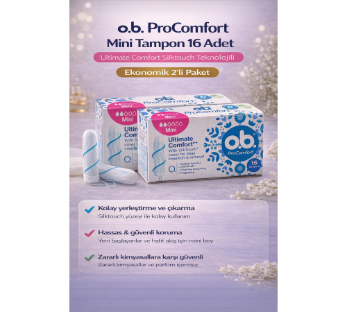 o.b. ProComfort Mini Tampon 16Lı 2 Paket Ultimate Comfort Silktouch Teknolojili