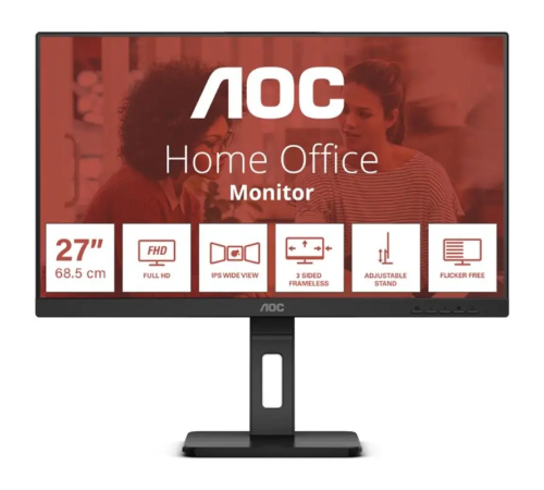 27 AOC 27E3QAF IPS 4MS 75MHZ 1XVGA 1XHDMI 1XDP FHD 1920X1080 HOPARLÖR YÜKSEKLİK AYARI ÇERÇEVESİZ PIVOT VESA SİYAH