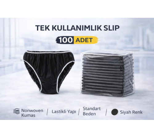 Tek Kullanımlık Slip 100 Adet Nonwoven Kumaş Siyah Lastikli Standart Beden