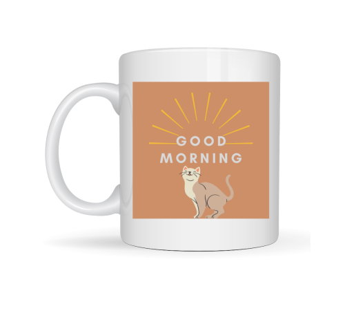 Good Morning Kedi Desenli Porselen Kupa MODEL 72 – Sevimli Kedi Figürlü, Kahve & Çay Kupası, Hediyelik Porselen Bardak