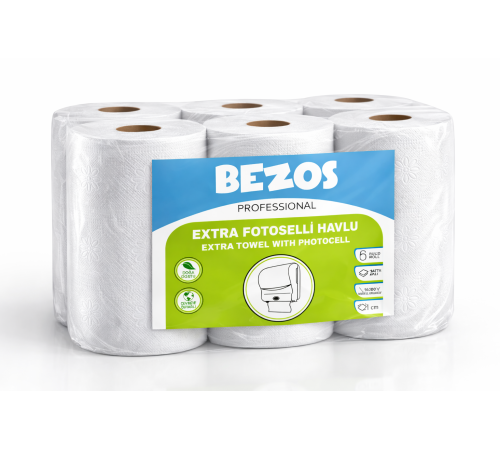 Professional Fotoselli Havlu 6 Rulo – 2 Katlı %100 Selüloz 21 cm Endüstriyel Kağıt Havlu