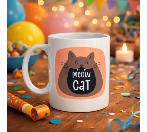 Meow Cat – Sevimli Kedi Tasarımlı Porselen Kupa MODEL 66 Eğlenceli Kahve & Çay Kupası Hediyelik