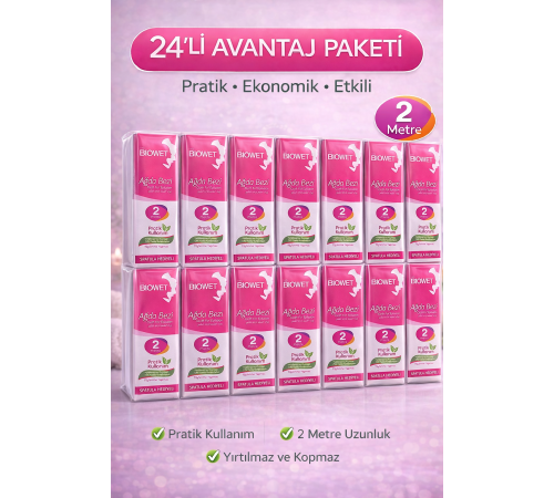 Biowet Ağda Bezi 2 Metre Spatula Hediyeli Epilasyon Bezi Dayanıklı Tüy Dökme Bezi 24 Paket