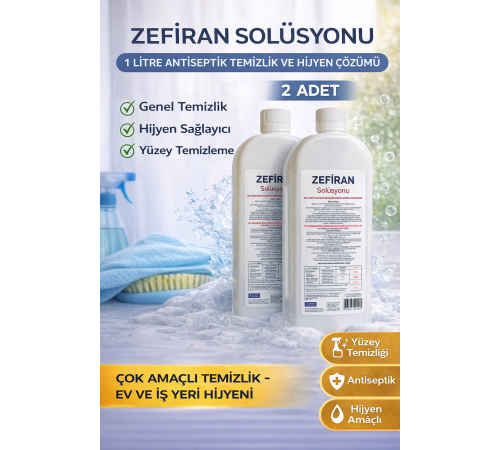 Zefiran Solüsyonu 1 Litre 2 Adet Set Antiseptik Hijyen ve Çok Amaçlı Temizlik Solüsyonu