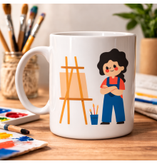 Ressam Tasarımlı Porselen Kupa MODEL 163 – Sanatçı Temalı Kahve Kupası – Ressam Hediyesi – Sanat Severlere Özel Beyaz Kupa