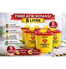 Tıbbi Atık Kovası 5 Litre 5 Adet Kapaklı Tıbbi Atık Kutusu Enfekte Atık Kovası