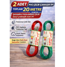 2 Adet PVC Çelik Çamaşır İpi 10 Metre Dayanıklı Çelik Özlü Çamaşır Askı İpi Toplam 20 Metre