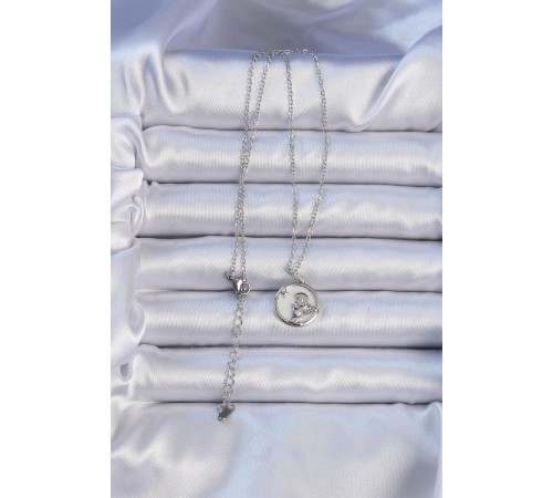 316L Çelik Zincir Gümüş Renk Zirkon Taşlı Mineli Melek Kolye