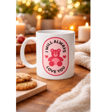 I Will Always Love You Ayıcık Desenli Porselen Kupa Model 33 – Sevgiliye Özel Anlamlı Hediye Kupası