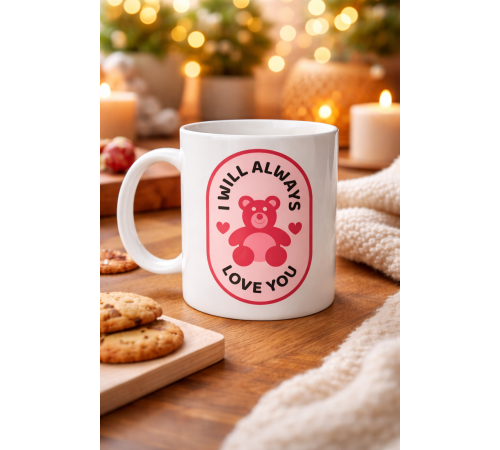 I Will Always Love You Ayıcık Desenli Porselen Kupa Model 33 – Sevgiliye Özel Anlamlı Hediye Kupası