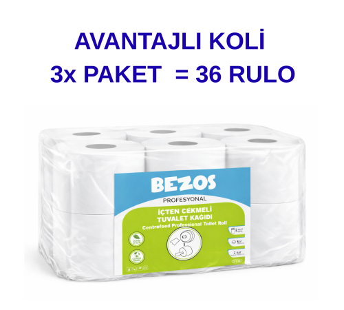 Profesyonel İçten Çekmeli Tuvalet Kağıdı 36 Rulo | Mini Cimri | 2 Katlı %100 Selüloz 3X12RULO