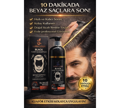 Seleccion Black Hair Shampoo Beyaz Kapatıcı Şampuan 300 ml Erkek Saç Boya Şampuanı