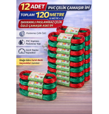 12 Adet PVC Çelik Çamaşır İpi 10 Metre Dayanıklı Çelik Özlü Çamaşır Askı İpi Toplam 120 Metre