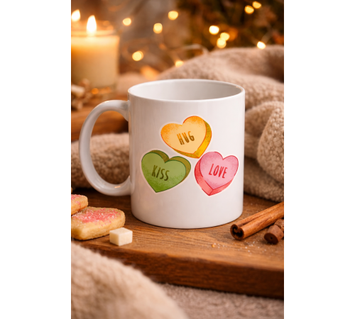 Hug Kiss Love Model 10 Porselen Kupa – Cıvıl Cıvıl Kalpli Tasarım, Sevgiliye & Hediye Kupası